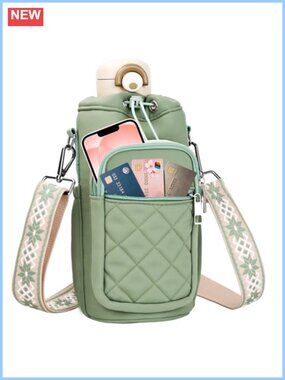 Insulated Water Bottle Bag Crossbody Carrier Purse Adjustable Strap